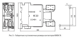 Рис. 5 – Габаритные и установочные размеры контакторов КМЭК 75